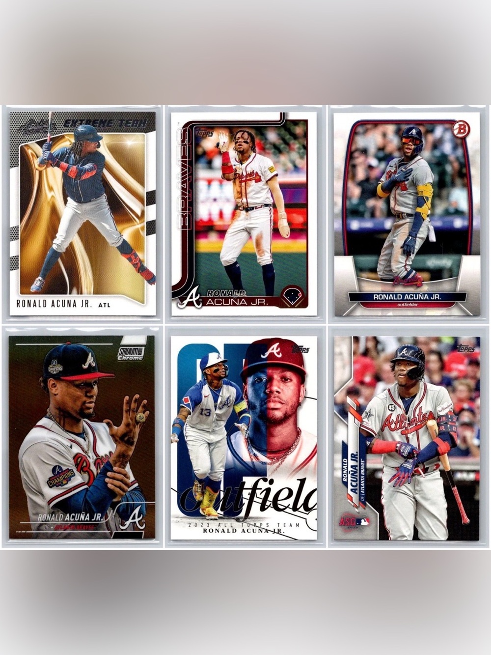 Ronald Acuña Jr. Baseball 6 Mint Card Lot - Atlanta Braves 2019 - Recent